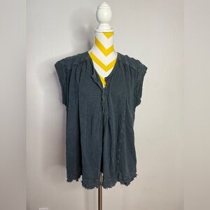 Free People Aster Henley Linen blend Oversized Tunic Top Black Womens XS